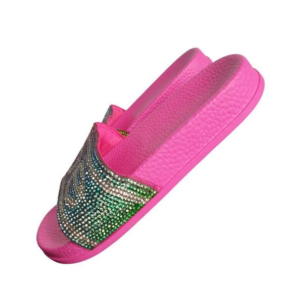 Bebe Toddler Girls Slides 11/12 Hot Pink Bling Rhinestone Logo Slides Sandals XL - Picture 3 of 6